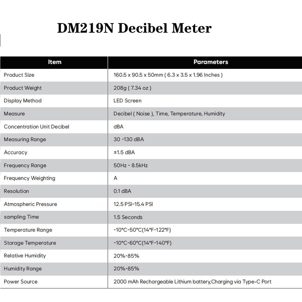 4-in-1 Decibel Meter Digital Sound Decibel Meter,Portable Sound Level Detector Rechargeable dB Noise Tester with A/C Frequency&DC Output, 3-Color Alarm, Real Time Measurement