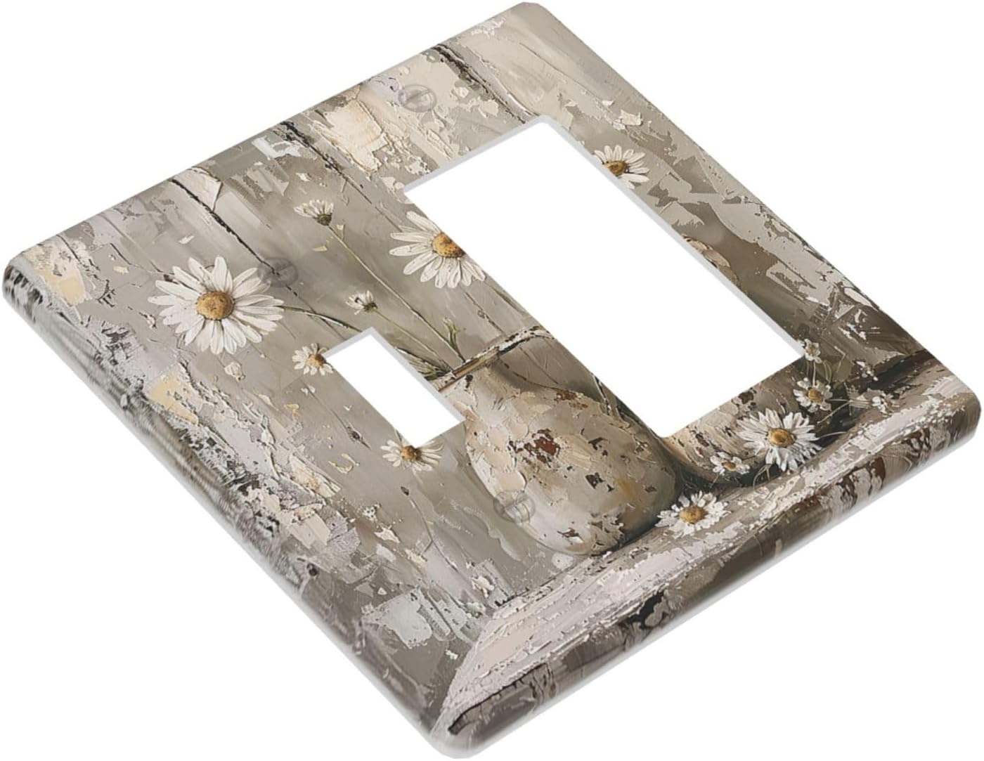 Outlet Covers Vintage Rustic Floral White Daisy Flower Oil Painting Style 1 Toggle 1 Rocker Combination Decorative Wall Plate Electrical Switch Plates Light Switch Cover Plate for Home