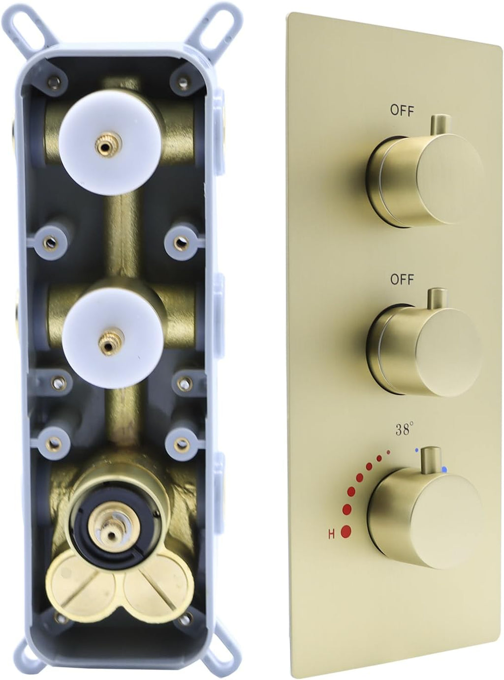 2 Function Shower Thermostatic Brass Valve Volume Control Can Work at the Same Time: 3 Round Knob, Concealed Brass Rough-In Valve (Brushed Gold, 2-Way)