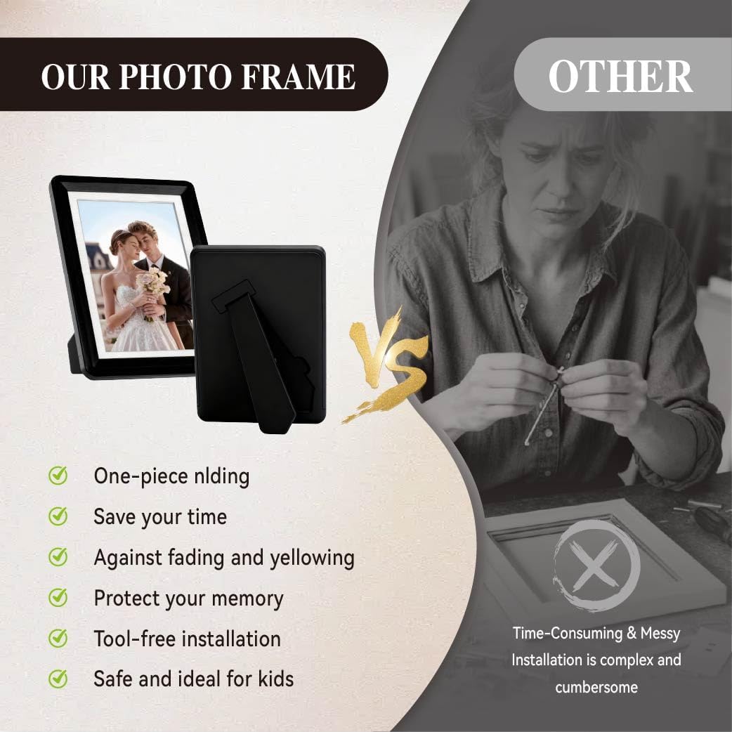 Black 5x7 Picture Frame with Acrylic Front, ABS Frame for 5x7 or 4x6 Photos, Shatterproof UV-Resistant Tabletop Photo Frame, Vertical/Horizontal Display for Home Décor