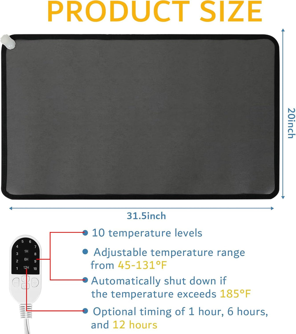 PVC 110V Heated Floor Mat Heater for Foot Warmer Under Desk 31.5 x 20 Inch Electric Heating Pad Energy Saving Carpet Pad Indoor Floor Heated Rug for Home Office Bathroom House Black