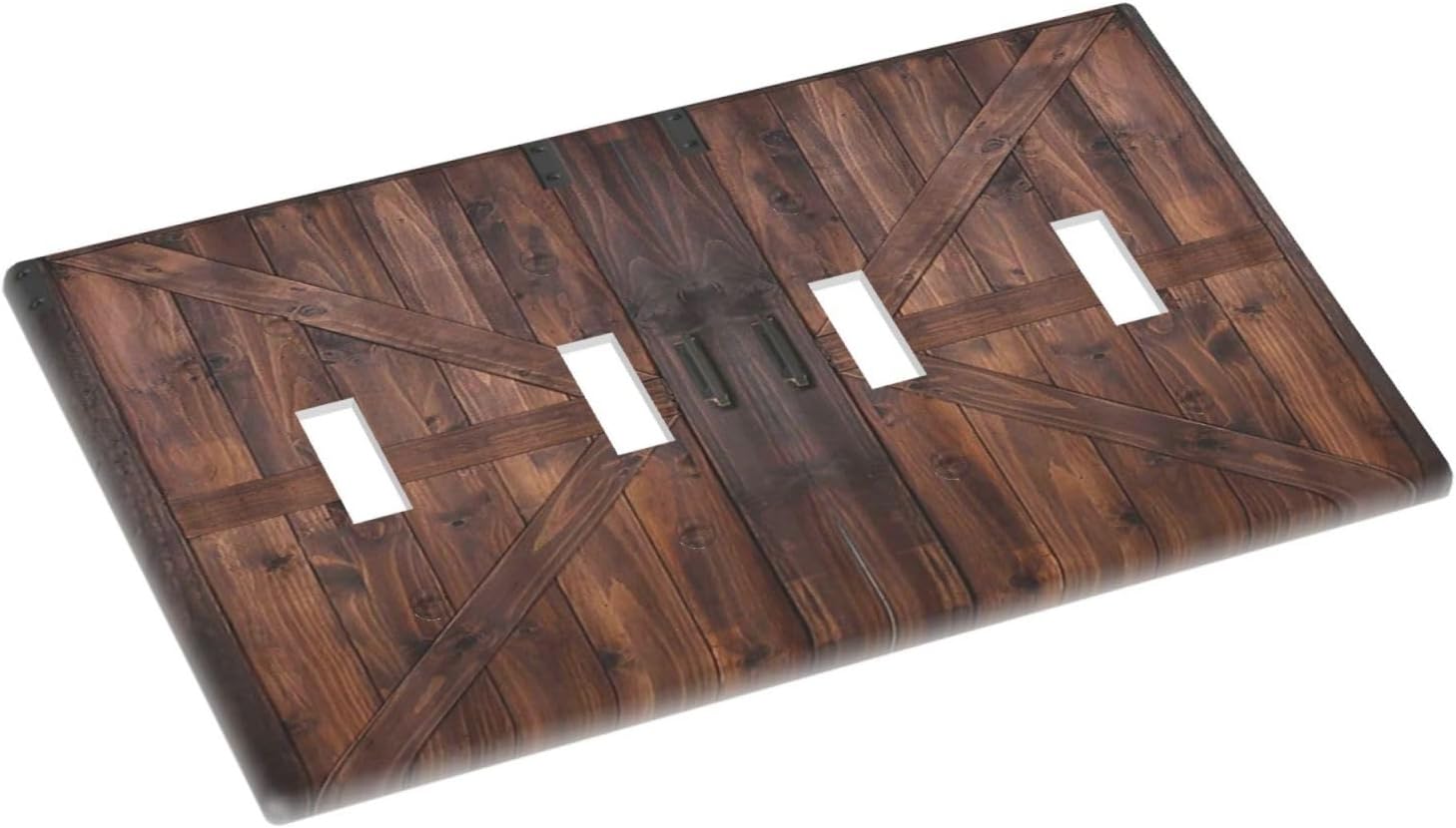 Decorative Light Switch Cover Plate Vintage Brown Farmhouse Barn Door 4 Gang Wall Plates for Electrical Outlets Quad Toggle Switch Plate Covers Outlet Covers Faceplate for Bedroom Home Decor