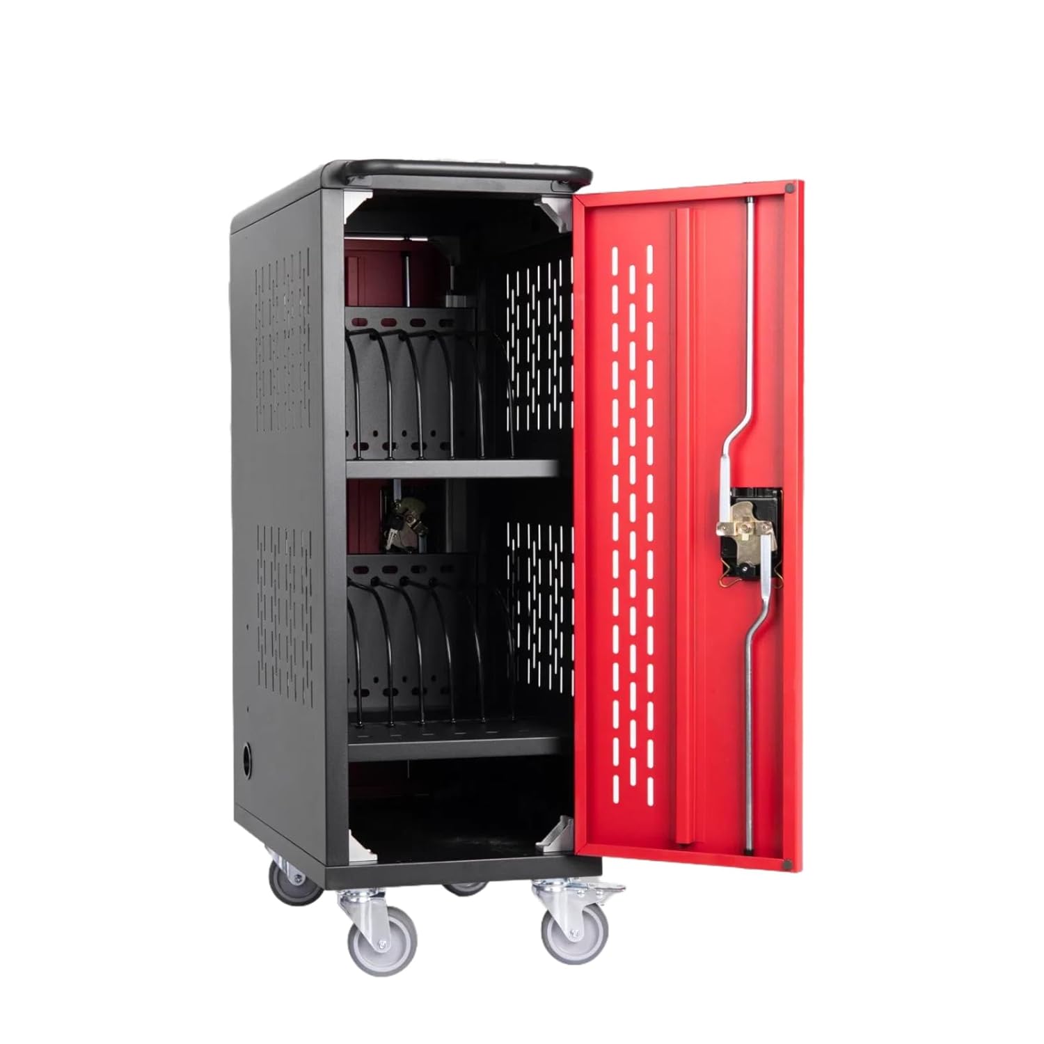 16 Unit Laptop Charging Cart Station, Mobile Charging Cabinet with Built-in Power Strip and Cable Organizers, Laptop Storage Box with Secure Locking & Wheels for Classrooms, Offices, Black