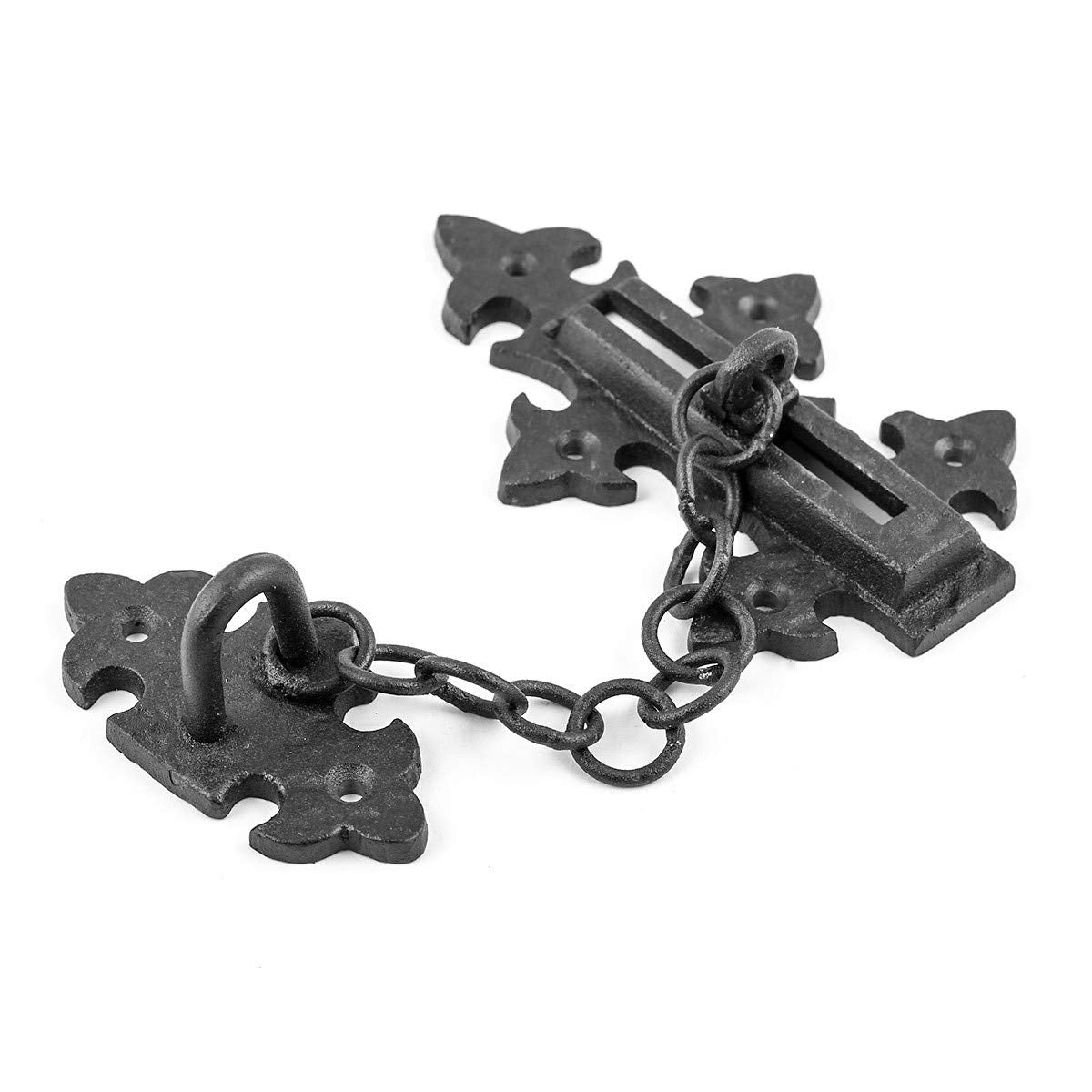 Renovators Supply Manufacturing Door Latches Slide Latch Bolt 5 in. Black Wrought Iron Colonial Chain Type Door Guard Extra Security Rust Resistant Privacy Latches with Hardware,Pack of 2