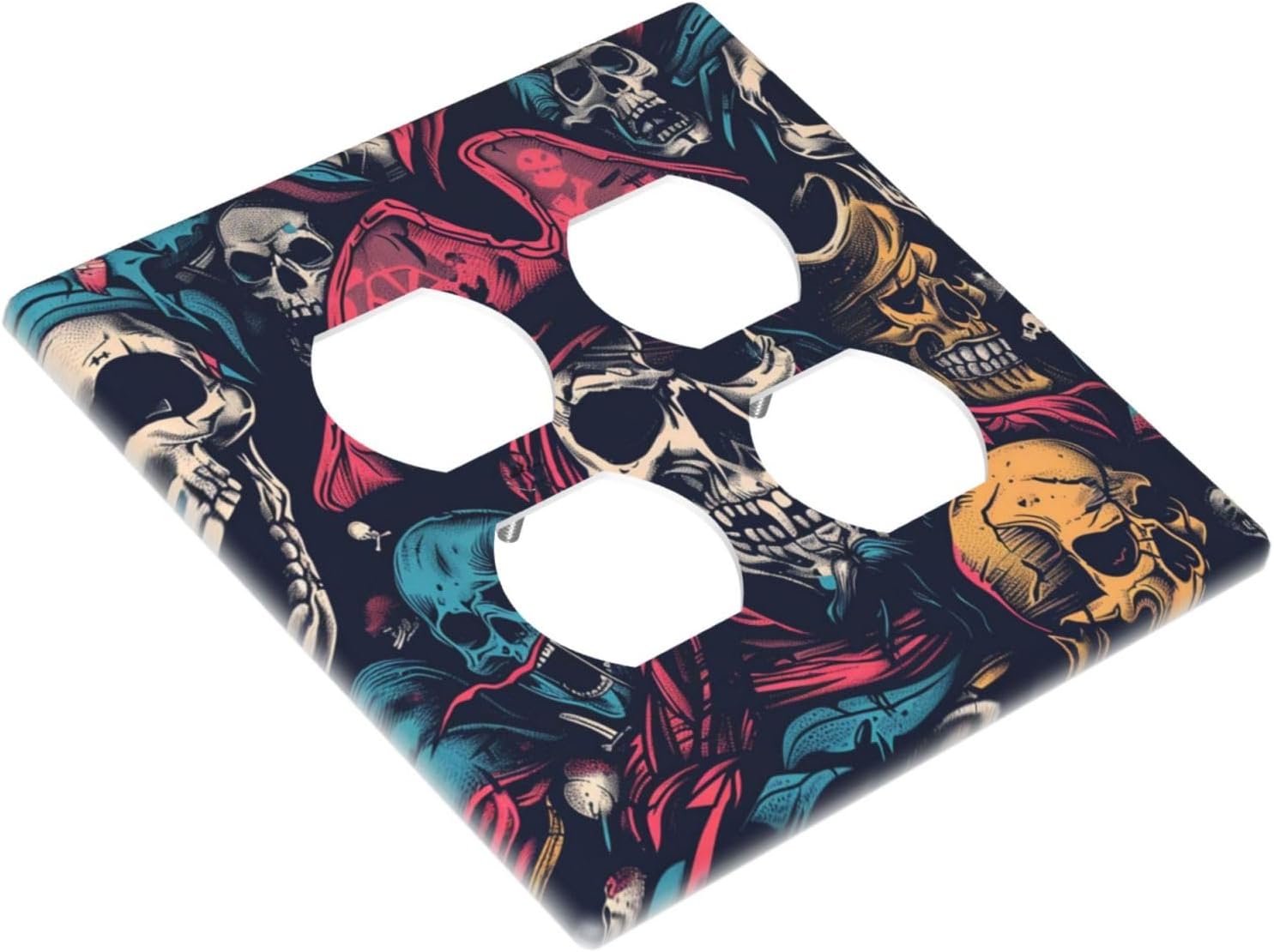 Outlet Covers Pirate Colourful Skeleton Red Hat 2 Gang Double Duplex Decorative Light Switch Covers Electrical Wallplates Socket Faceplate For Farmhouse Cabin Decor