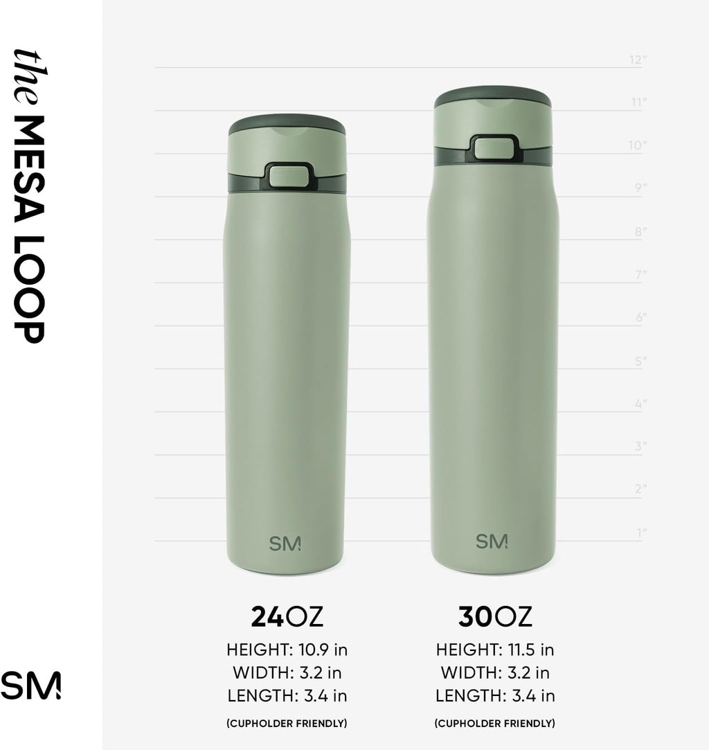 Simple Modern Mesa Loop Water Bottle with Covered Straw and Handle | 30oz Cup Holder Friendly Insulated Stainless Steel Bottles for Travel, Sports and School | Eucalyptus Mix