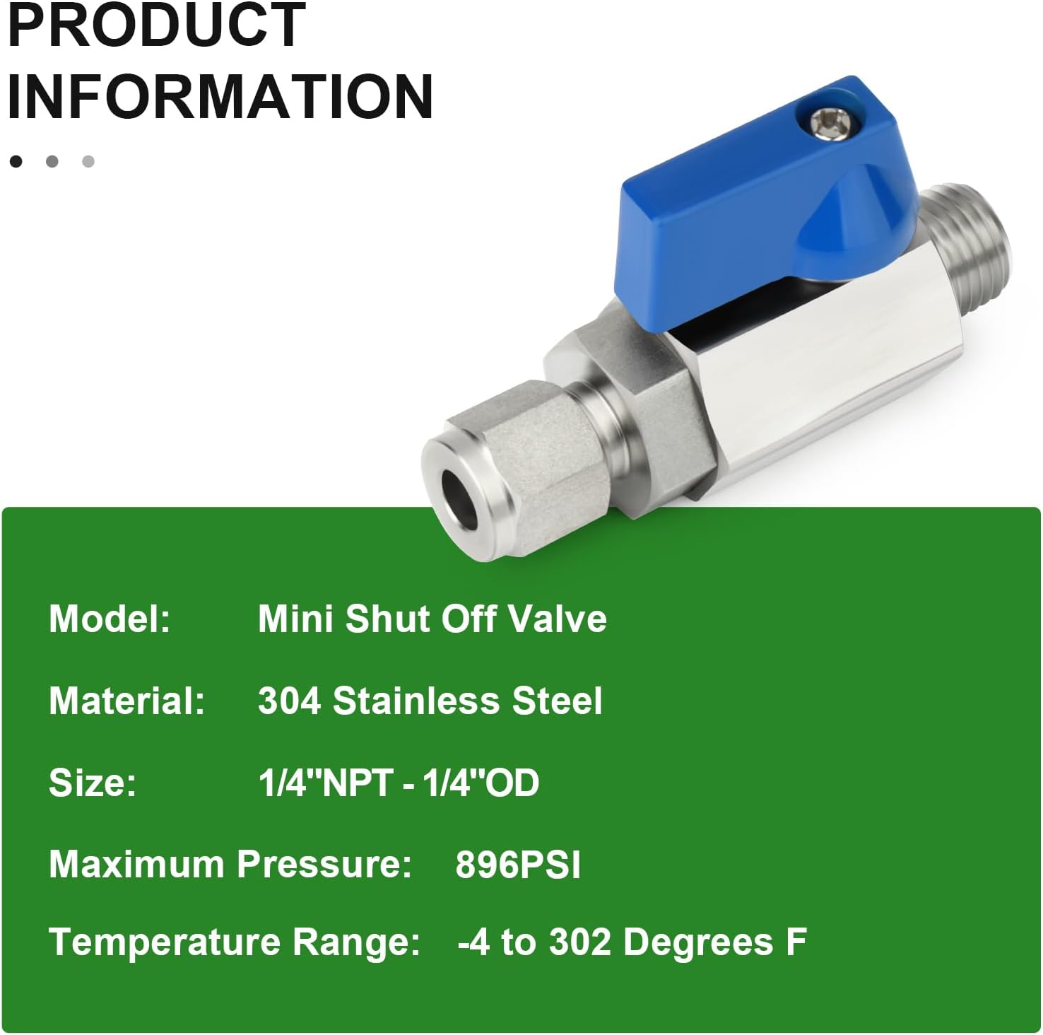 TAISHER 1PCS 304 Stainless Steel Compression Mini Ball Valve Shut Off Switch, 1/4" Tube OD x 1/4" NPT Male