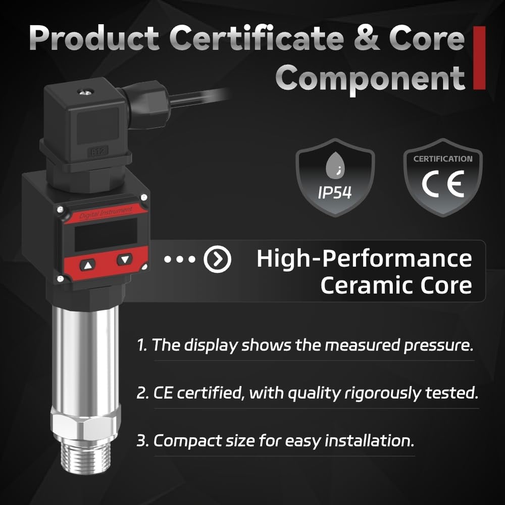 LEFOO Digital Pressure Transmitter 4-20mA Pressure Sensor Transducer with LCD Digital Display (Power Supply: 12-30VDC, Pressure Range: 0-435PSI)