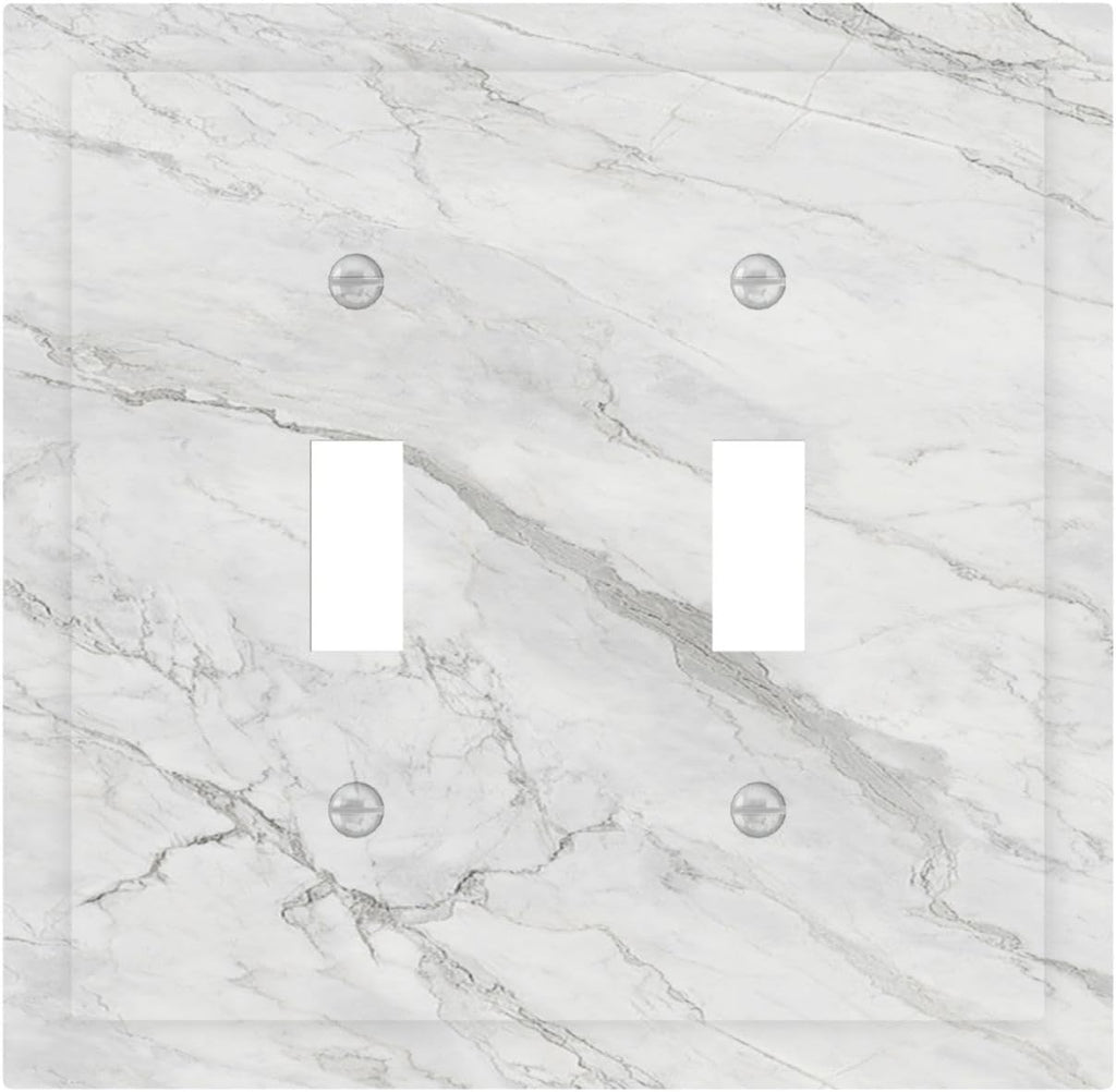 Decorative Switch Plates Marble Granite White And Grey 2 Gang Double Toggle Wall Plate Outlet Light Switch Cover Electrical Faceplate for Home Bedroom Decor