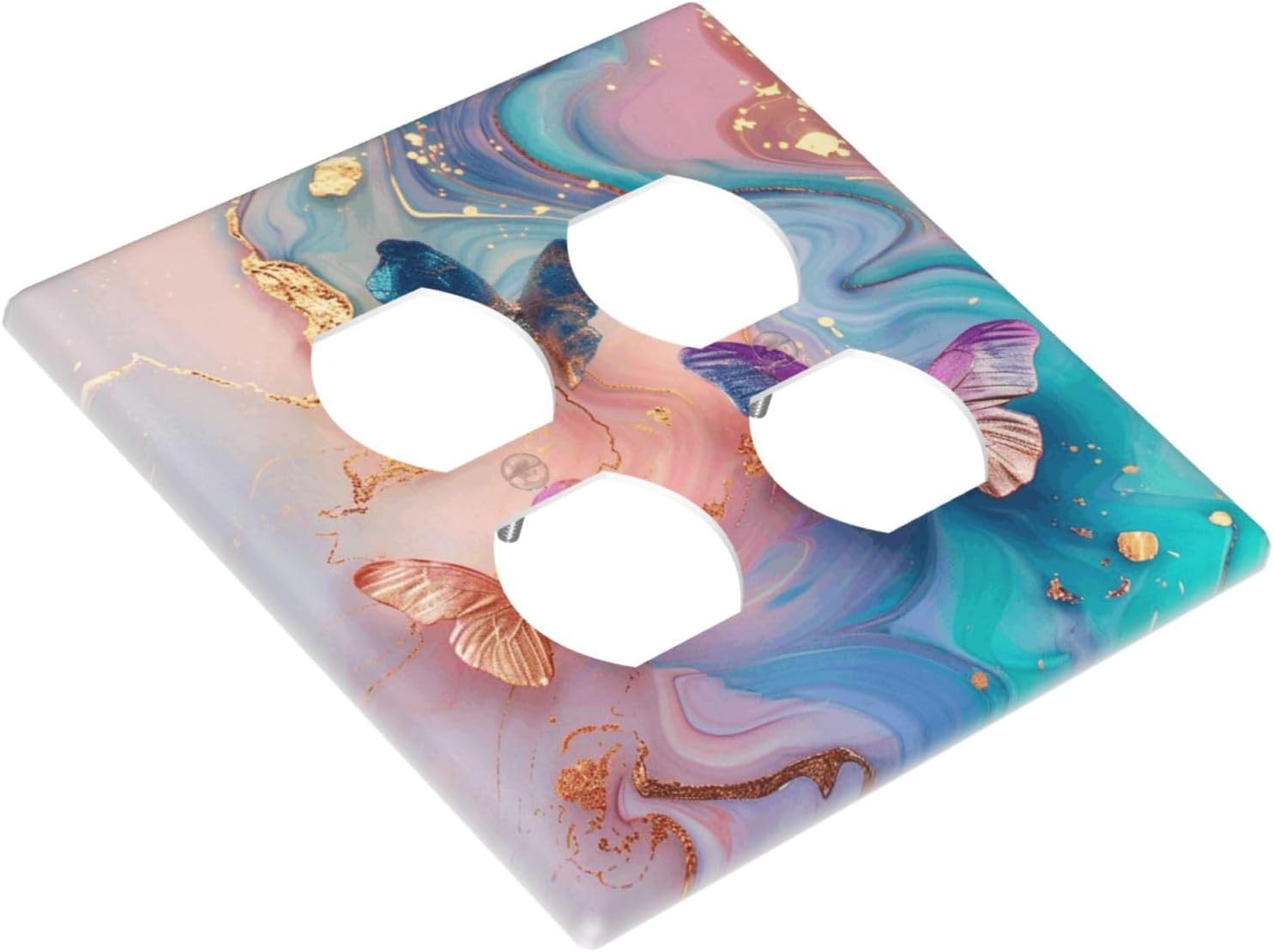 Colorful Marble Butterfly Gold Glitter Abstract Print Outlet Covers 2 Gang Double Duplex Decorative Light Switch Covers Electrical Wallplates Socket Faceplate for Bed Room Living Room Decor