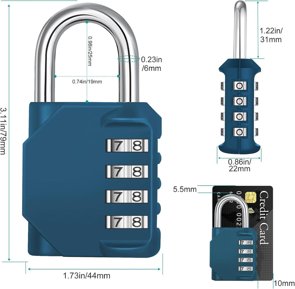 ZHEGE Combination Lock, 4 Digit Combination Padlock Outdoor, School Lock, Gym Locks (Peacock Blue)