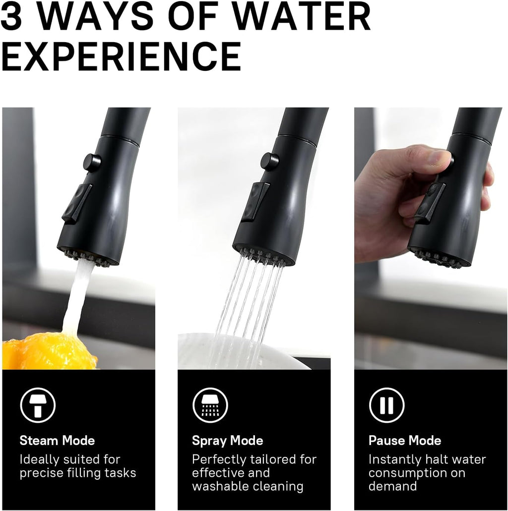 WEWE Kitchen Faucets with Pull Down Sprayer, Black Kitchen Faucet, Commercial Single Handle Design with Perfect Arc with Hoses for Rv Kitchen Bar (2 Pack)