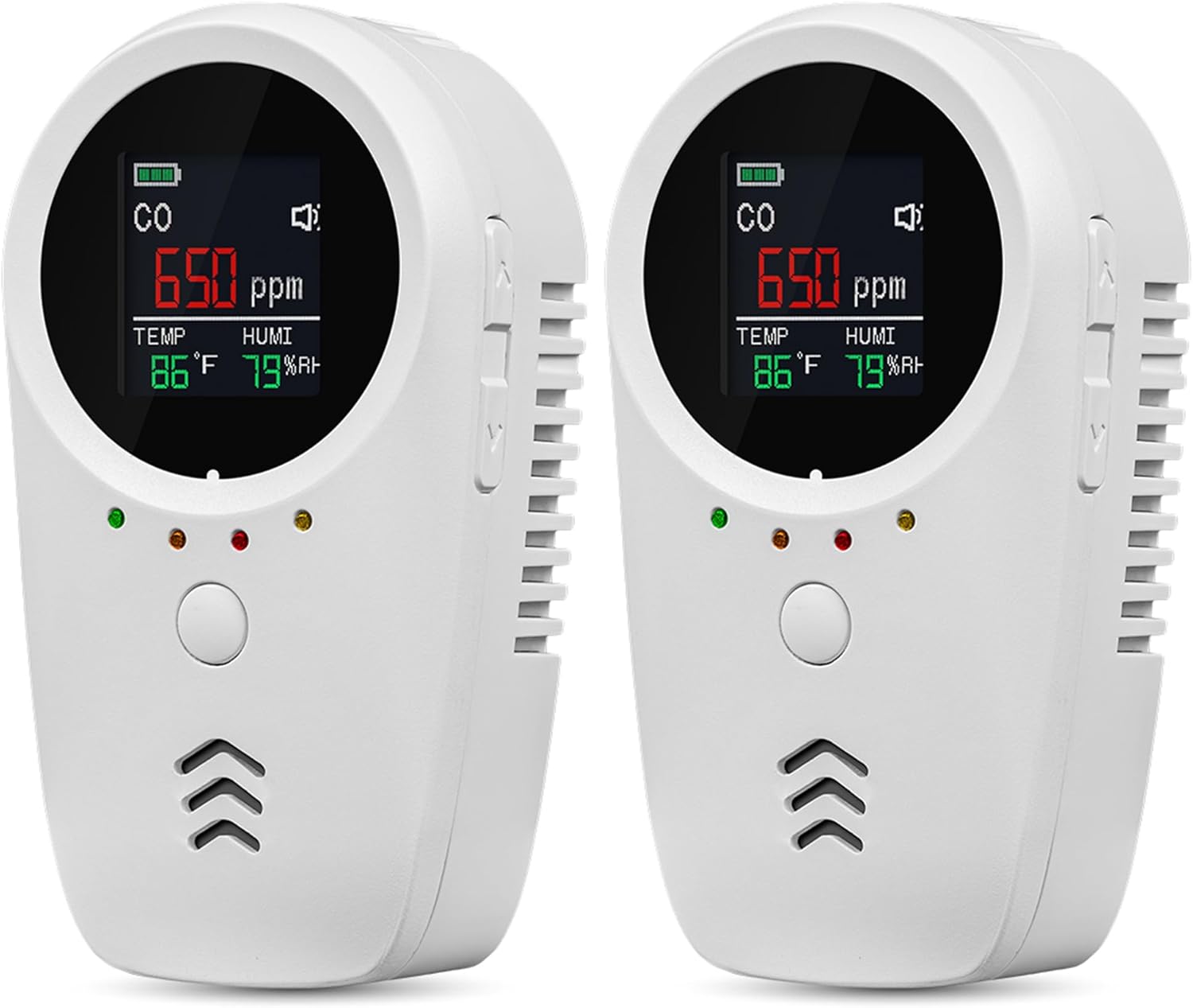 2PCS 5-in-1 Rechargeable Carbon Monoxide & Natural Gas Detectors with Temperature/Humidity LCD Display & 2000mAh Lithium-ion Battery, Portable Plug in Co Detector for Home Travel RV Essentials