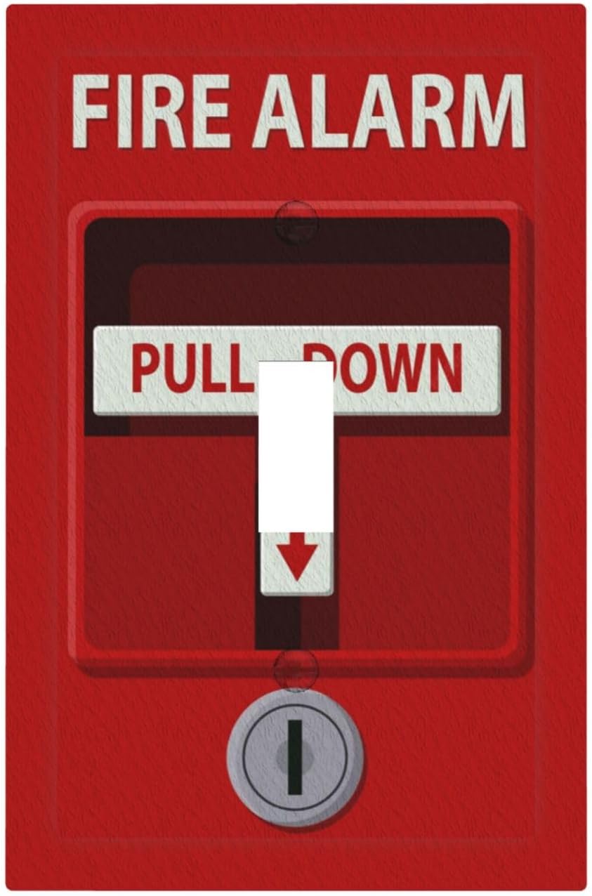 Decorative Light Switch Plate Covers Red Fire Alarm Novelty 1 Gang Wall Plate Single Toggle Switch Cover Plate Jumbo Electrical Switchplate Receptacle Faceplate for Bedroom Office Decor