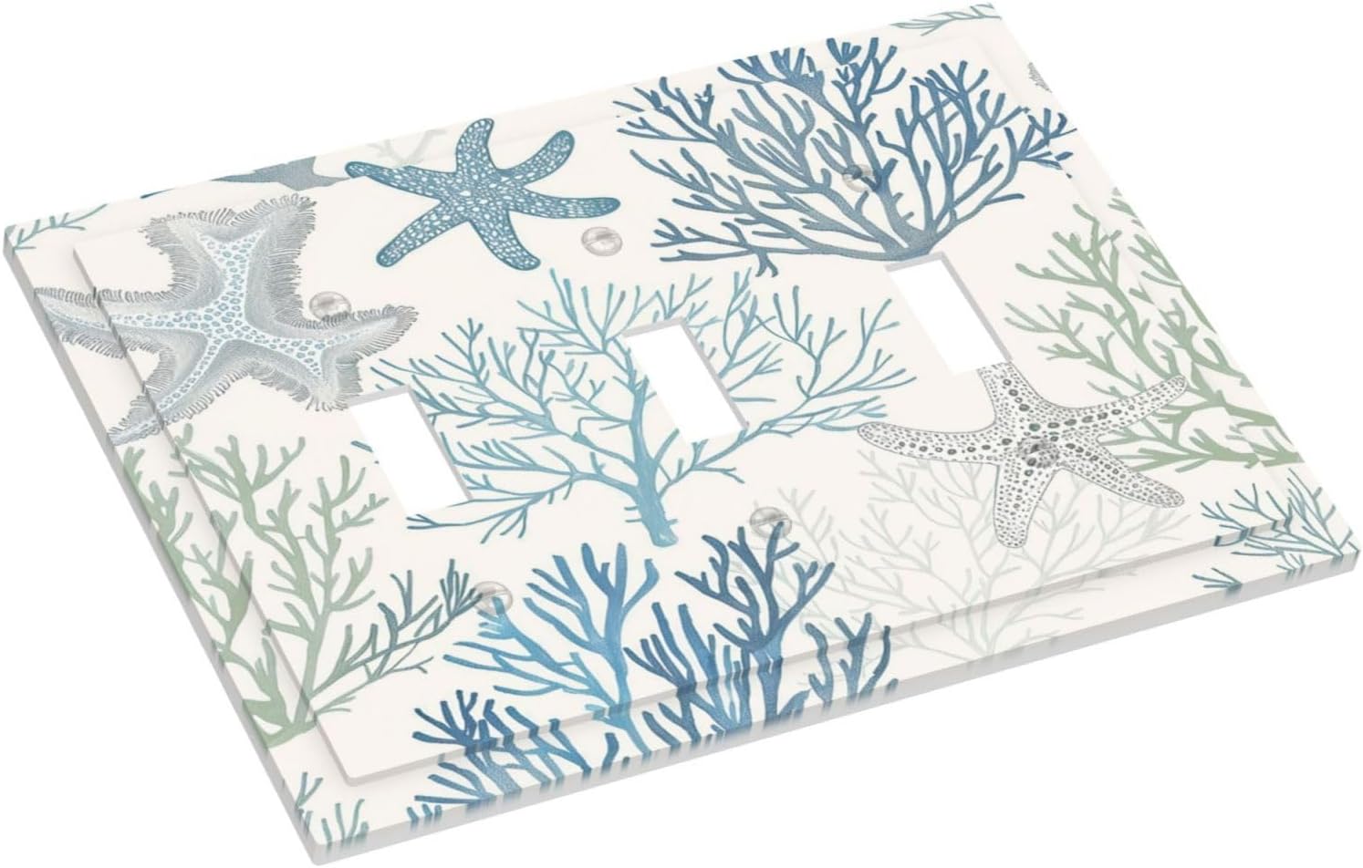 Decorative Switch Plates Ocean Beach Theme Starfish Seashell Coral 3 Gang Wall Plate Triple Toggle Light Switch Cover Faceplate Electrical Wall Panels For Bathroom Kids Room Decor