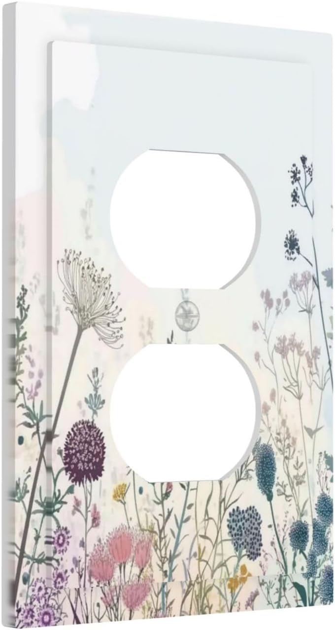 Colorful Wildflower Watercolor Dandelion Floral Outlet Covers 1 Gang Duplex Light Switch Cover Decorative Switch Plates Electrical Receptacle Faceplate Wall Plate For Cabin Home Decor
