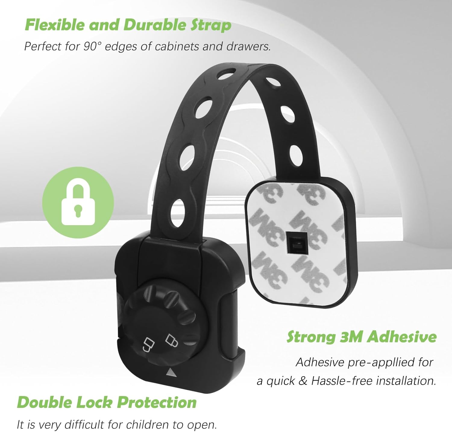 Songaa Child Safety Cabinets Strap Locks 4 Pack - Adjustable Baby Proofing Cabinet Latches for Drawers, Oven, Dishwasher, Fridge, Toilet Seat, Trash Can, with 3M Adhesive Pads - Black