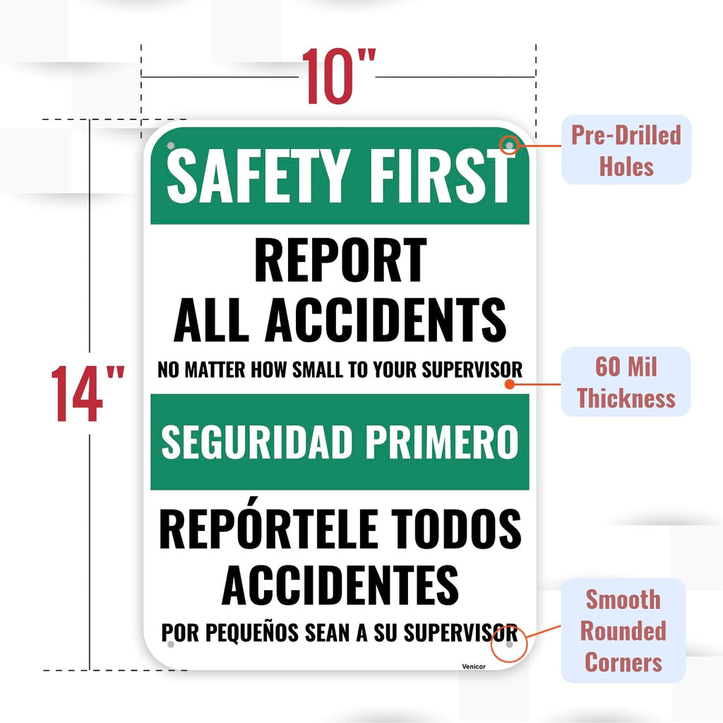 1PC Safety Sign, 14 x 10 Inches - Aluminum - Safety Decorations Posters For Workplace - Bilingual Spanish