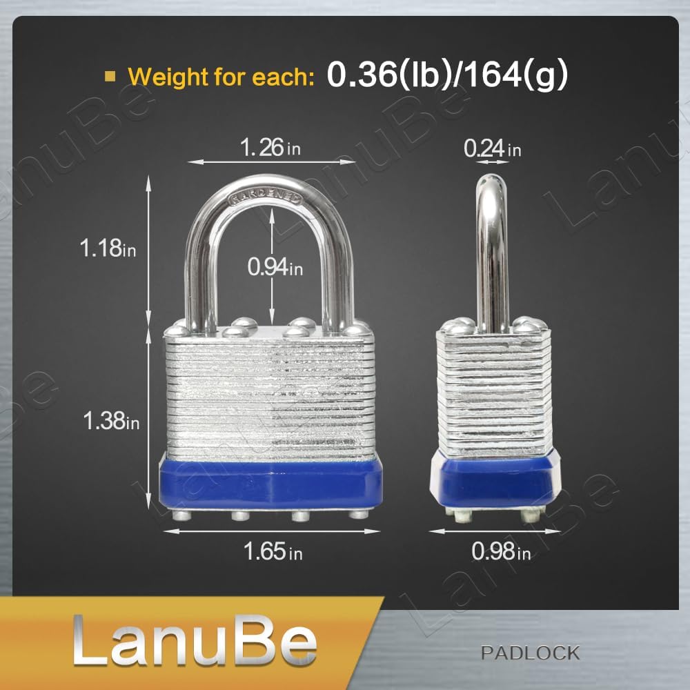 LanuBe Lock Laminated keyed Padlock (1-9/16", 40mm), keyed Alike Locks, Normal Shackle,Marked Blue Plastic Hoop, Pack of 100