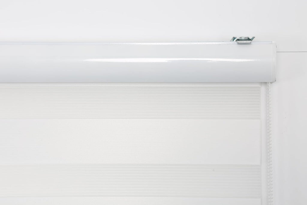 Shadesu Custom Size Zebra Blinds for Windows, 89" W x 72 H, White, Dual Layer Free-Stop Zebra Shades, Light Control for Day and Night, Sheer Blinds for Indoor Windows, Bedroom, Kitchen