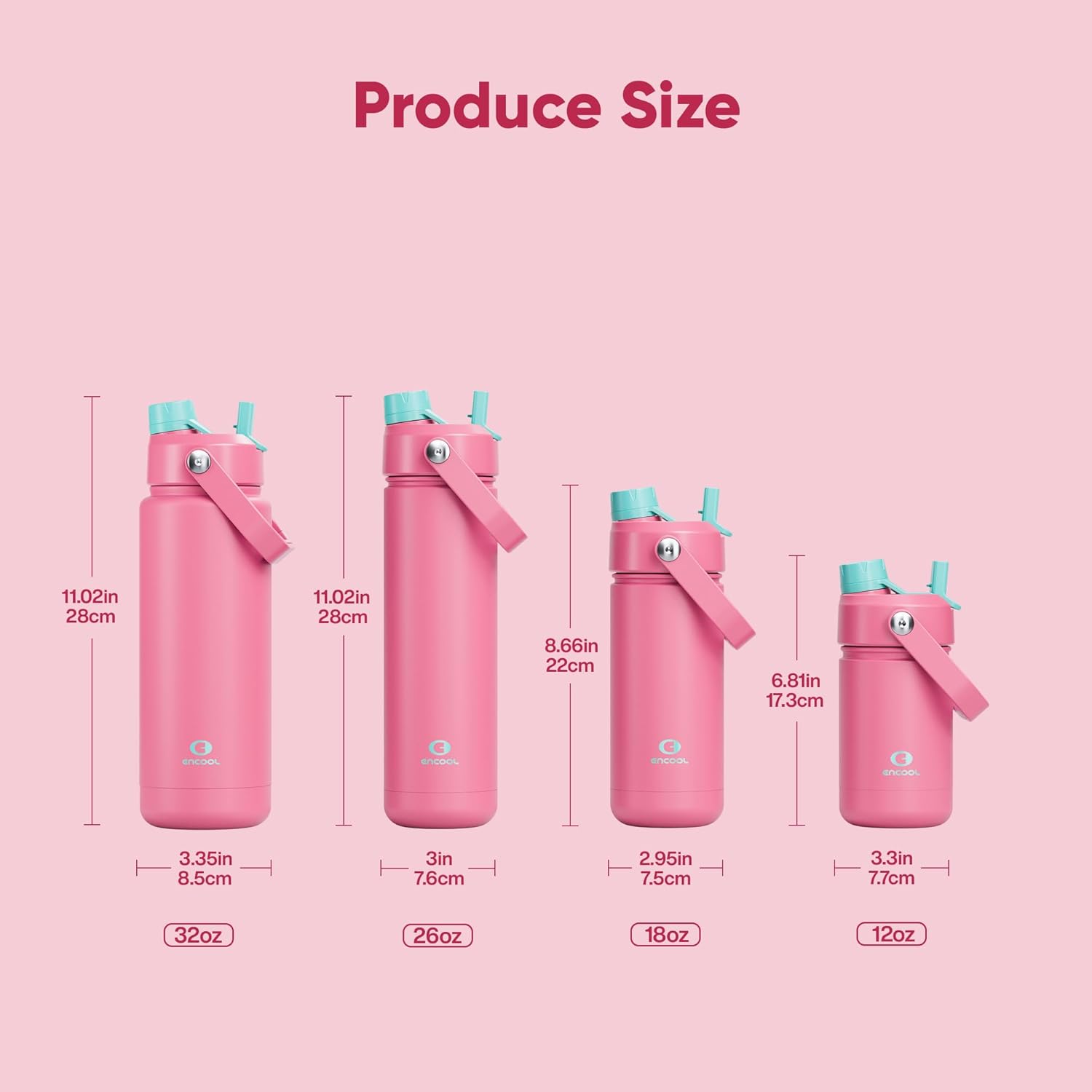 ENCOOL Insulated Water Bottle with Straw Stainless Steel Water Bottle, Leak-Proof, BPA-Free, Double Wall Vacuum Keeps Cold for 24 Hours for Sports, Travel, School (26 oz, Tulip)