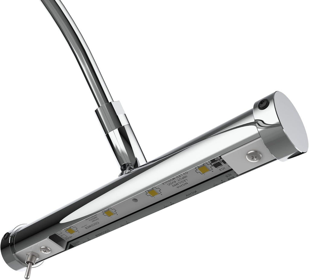 Cocoweb 9 Inch Tru-Slim Chrome Picture Light - LED, 2700K, Adjustable Arm, Plug-in, Toggle Switch, Sleek and Compact Design