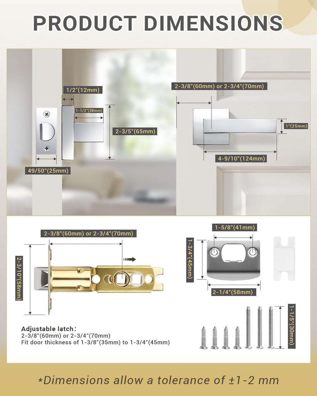 KNOBWELL 1 Pack Polished Chrome Door Handle Square Doorknob with Lever Interior Door Lever for Closet Hallway