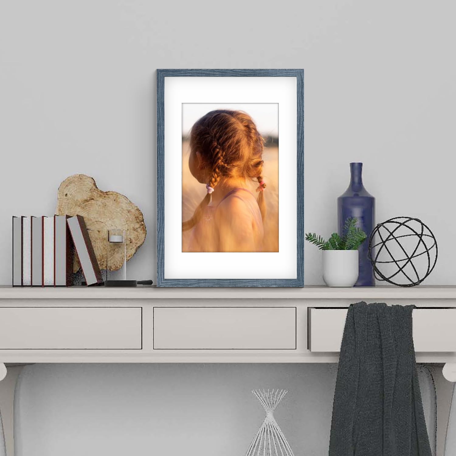 Golden State Art, 16X24 Picture Frame with Mat for 12X18 - High Definition Glass Wall Mounting Horizontal Vertical Display (Blue, 2 Pack)