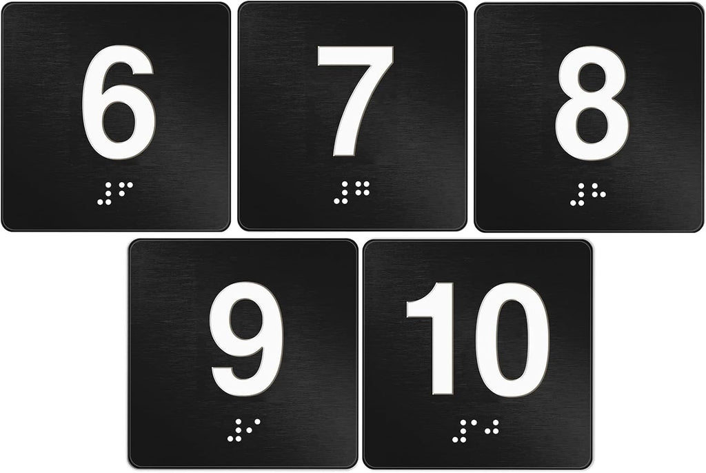 Exam Room Sign with Braille and Tactile 4" x 4" Identification Signs Numbers for Exam Rooms Offices Educational Institution Directional Assistance Test Center (Black/white,Numbers 6-10)