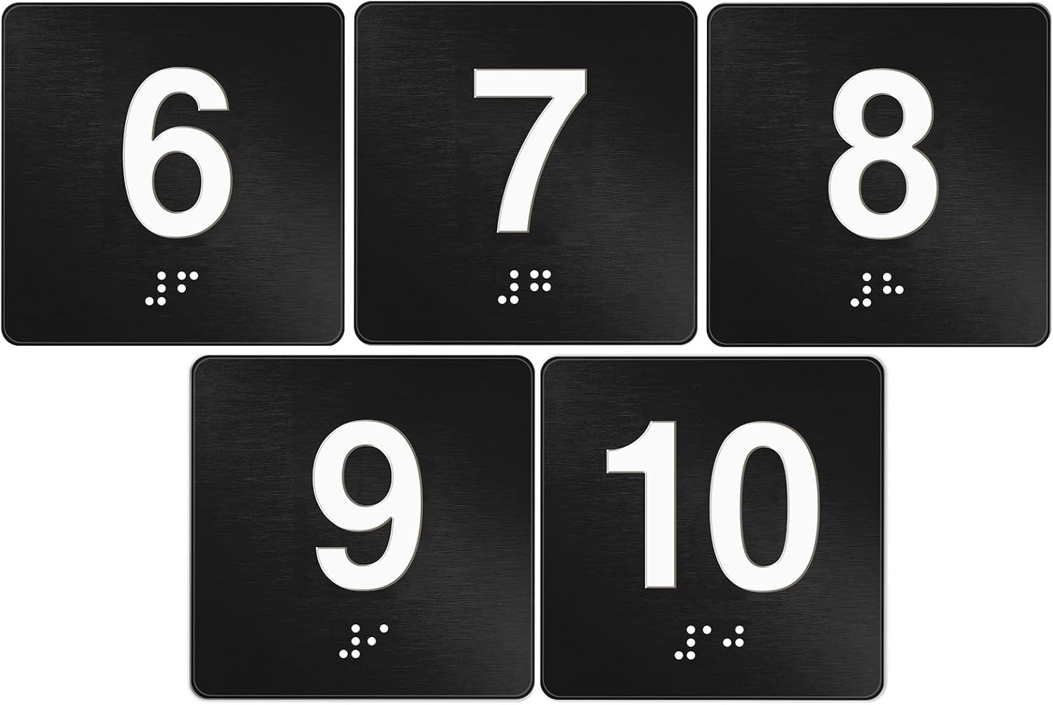 Exam Room Sign with Braille and Tactile 4" x 4" Identification Signs Numbers for Exam Rooms Offices Educational Institution Directional Assistance Test Center (Black/white,Numbers 6-10)