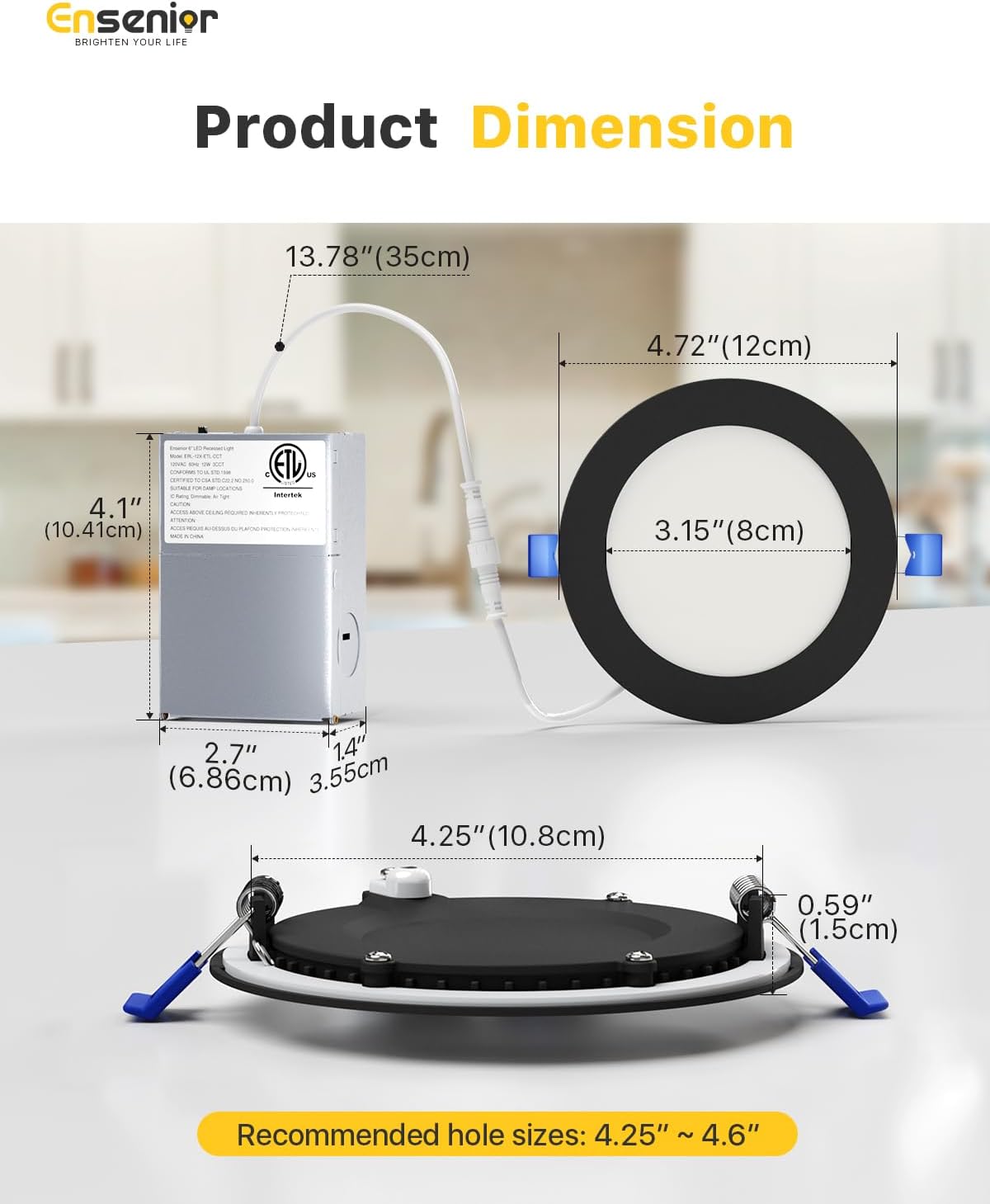 Ensenior 12 Pack 4 Inch LED Recessed Ceiling Light Black, Dimmable, 2700K-5000K 5CCT, 750LM 9W 120V, High Brightness Canless Wafer Downlight - ETL&FCC&IC