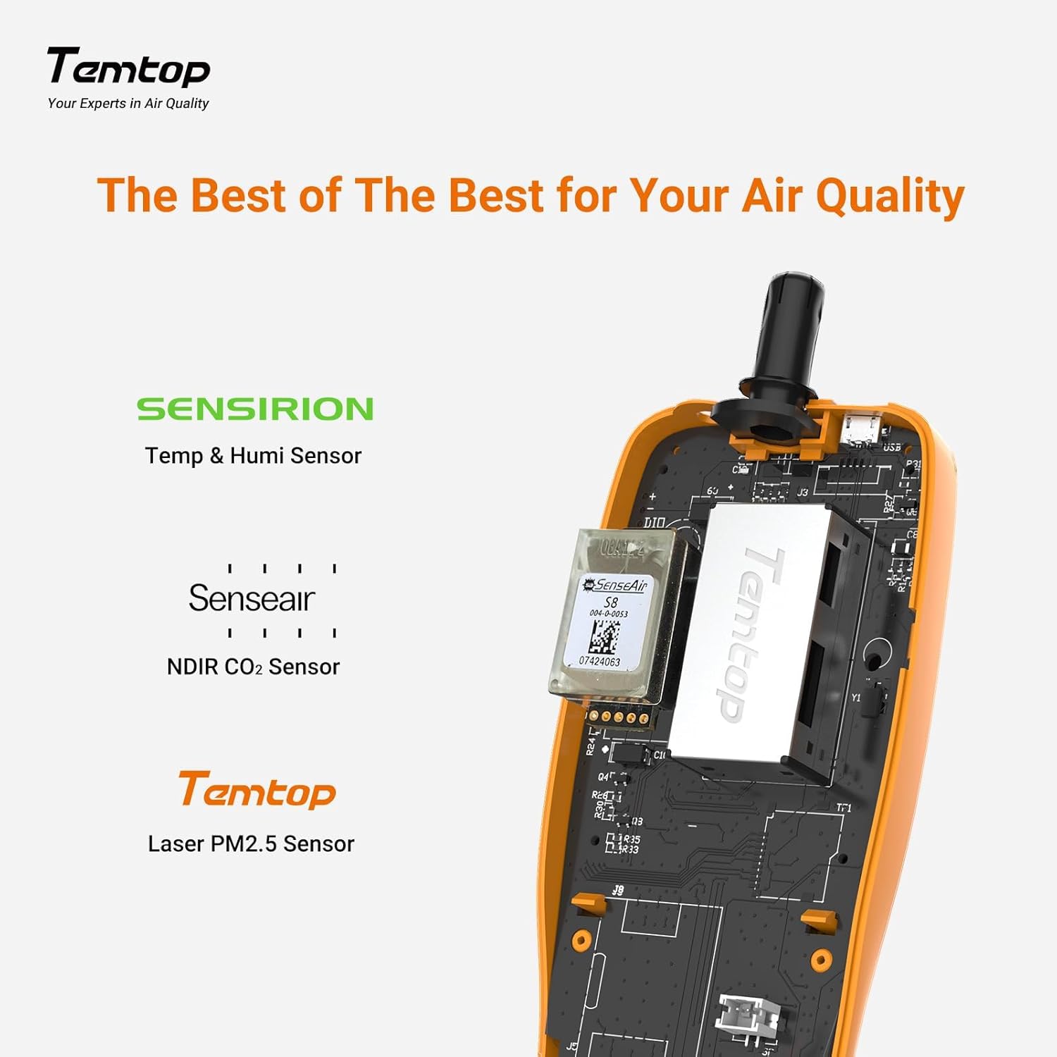 Temtop Advanced Air Quality Monitor for CO2, PM2.5, PM10, with Audio Alarm, Temp & Humidity Insights, Plus Data Export for in-Depth Analysis, M2000C 2ND