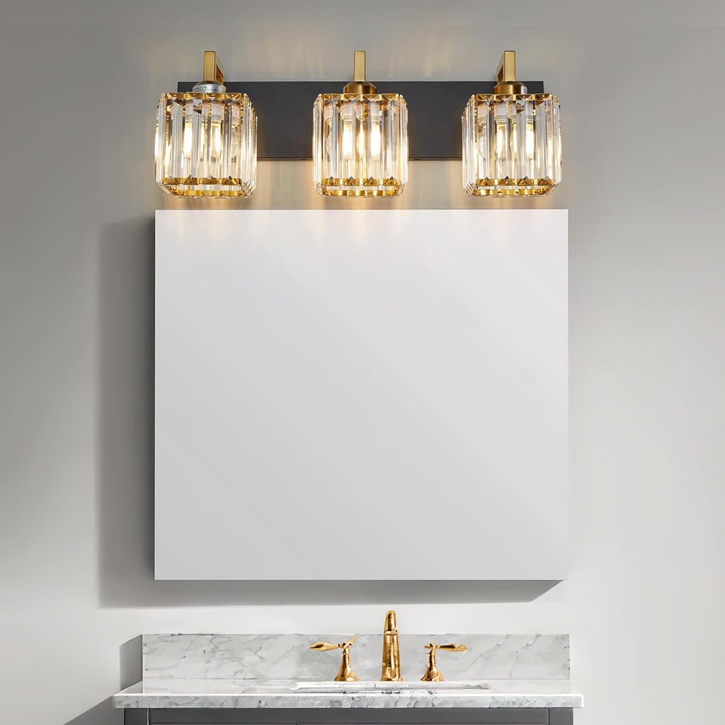 Modern Bathroom Vanity Light 3-Lights Black Gold Crystal Wall Lamp Bathroom Modern Crystal Vanity Lighting