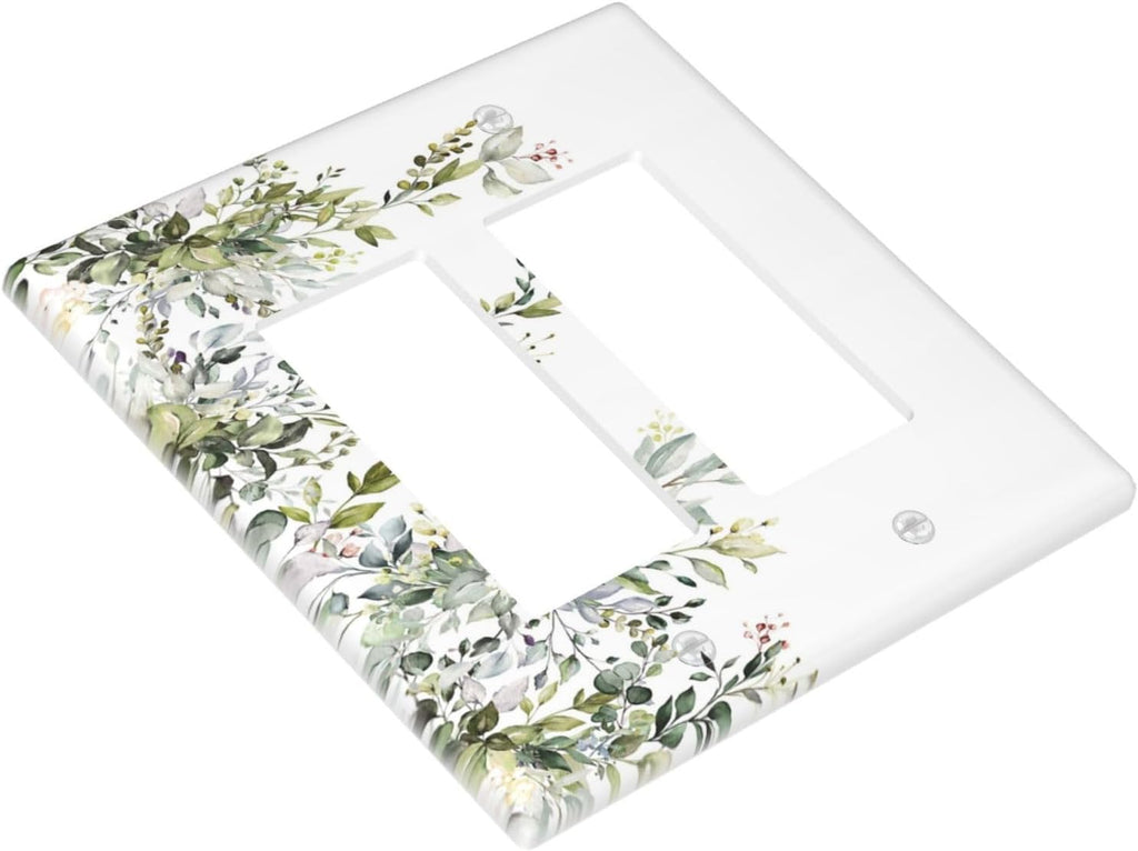 Decorative Outlet Covers Rustic Eucalyptus Leaves Green Leaf 2 Gang Light Switch Cover Plate Double Rocker Wall Plate Switch Plate Covers Faceplate for Bedroom Home Decor （2 Pack）