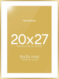 Homeforia 20x27 Picture Frame Gold, High End Metal 20x27 Poster Frames with Mat 16x24 Photo, 20 x 27 Gold Frame Matted to 16 by 24 Print, 27by20 Thin Hanging Frames, Tempered Glass, Wall Kit, Set of 1
