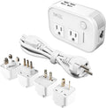 FOVAL Power Step Down 220V to 110V Travel Voltage Converter International Power Adapter for Hair Straightener/Curling Iron with 4-Port USB Charging US/UK/AU/EU Universal Plug Adapter (White)