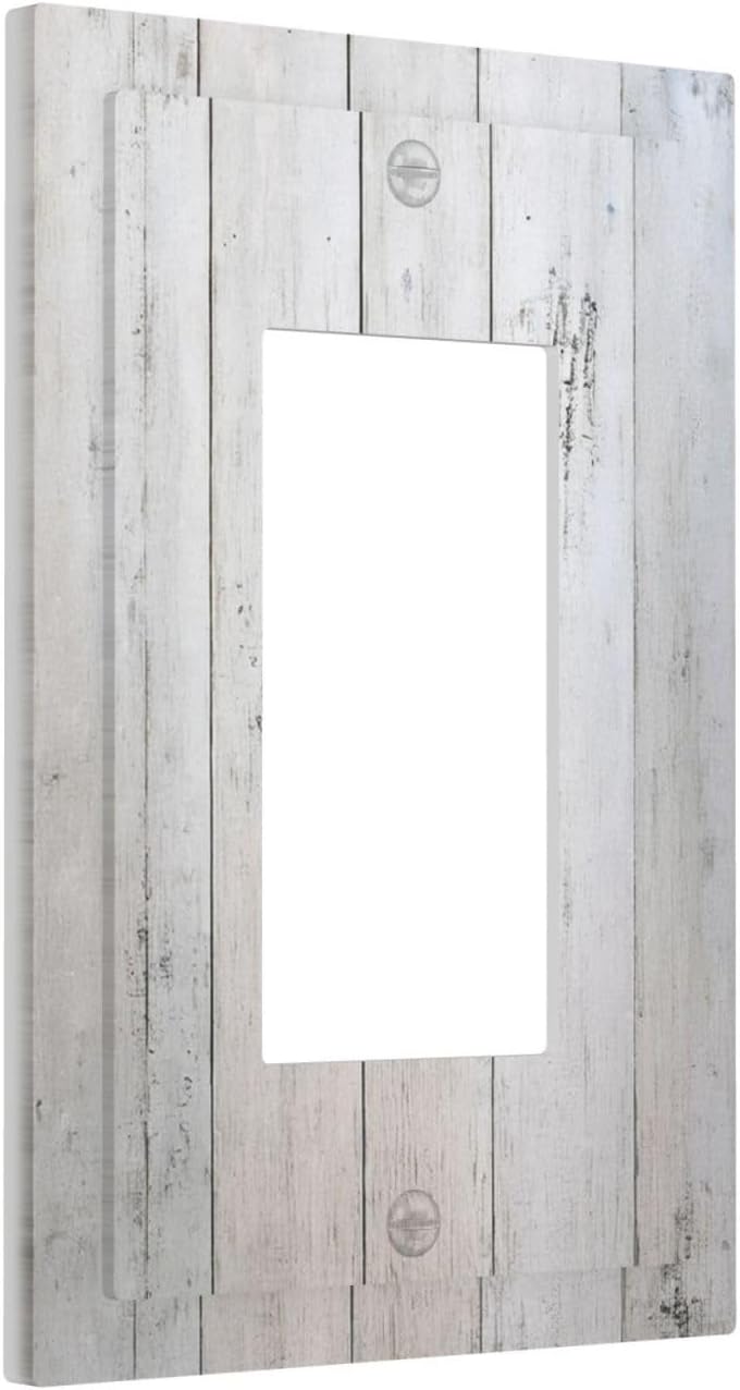 Rustic White Grey Wood Grain Decorative Outlet Covers 1 Gang Single Rocker Light Switch Cover Plate Wall Plates GFCI Faceplate for Bedroom Bathroom Decor