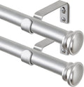 TONIAL 2 Pack Curtain Rods 32 to 58 Inch, Telescoping Splicing 3/4 Inch Single Rods for Windows Decorative Drapery Rod with Small Finial, Silver