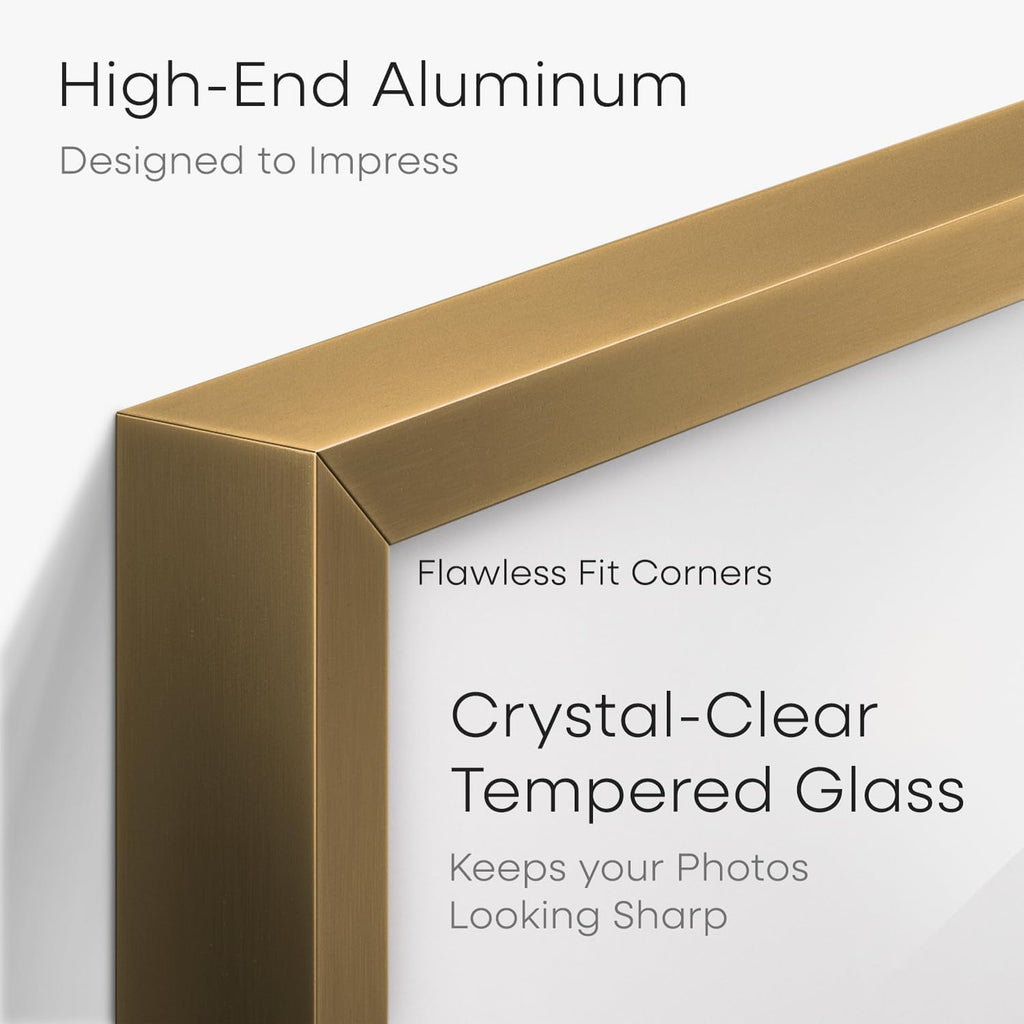 Homeforia 14x14 Picture Bronze Frame, High End Metal 14 x 14 Square Poster Frame with Mat 12 x 12 Photo, 14x14 Brass Frame Matted to 12x12 Print, 14by14 Thin Frames, Tempered Glass, Wall Kit, Set of 1