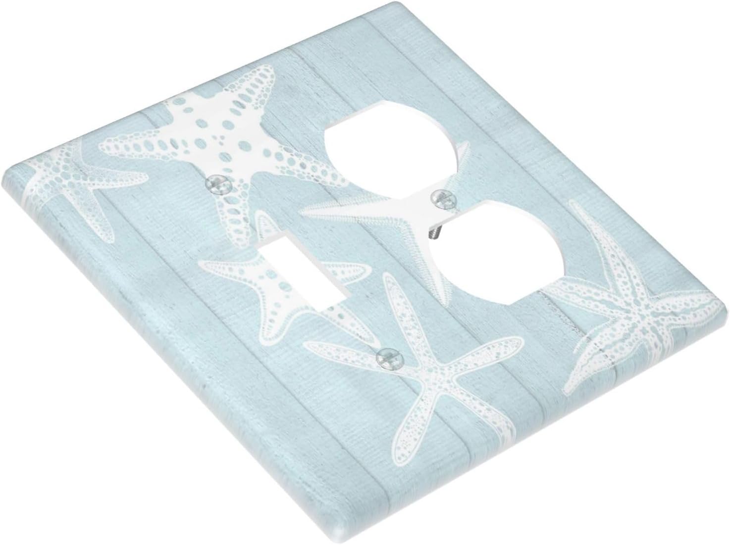 Beach Starfish Vintage Wood Rustic Country Ocean Wallplates 1 Toggle 1 Duplex Switch Plate Electrical GFCI Faceplate Decorative Light Switch Covers for Farmhouse Kids Room Decor