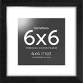Homeforia 6x6 Picture Frame Black Wood, High-End Oak 6 x 6 Square Frames with Mat 4 by 4 inch Photo, 6x6 Wooden Frame Matted to 4x4 Art, 6by6 Wall or Tabletop Frame, Tempered Glass, Wall Kit, Set of 1