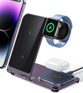 Intoval Metal Charging Station for iPhone 17/16/15/14/13/12/11/XS/XR/XS, 3 in 1 Wireless Charger for Apple Watch 11/Ultra 3/SE/10/9/8/7/6/5/4/3/2, for AirPods 4/Pro/Pro 2/3 (Y9,Purple)