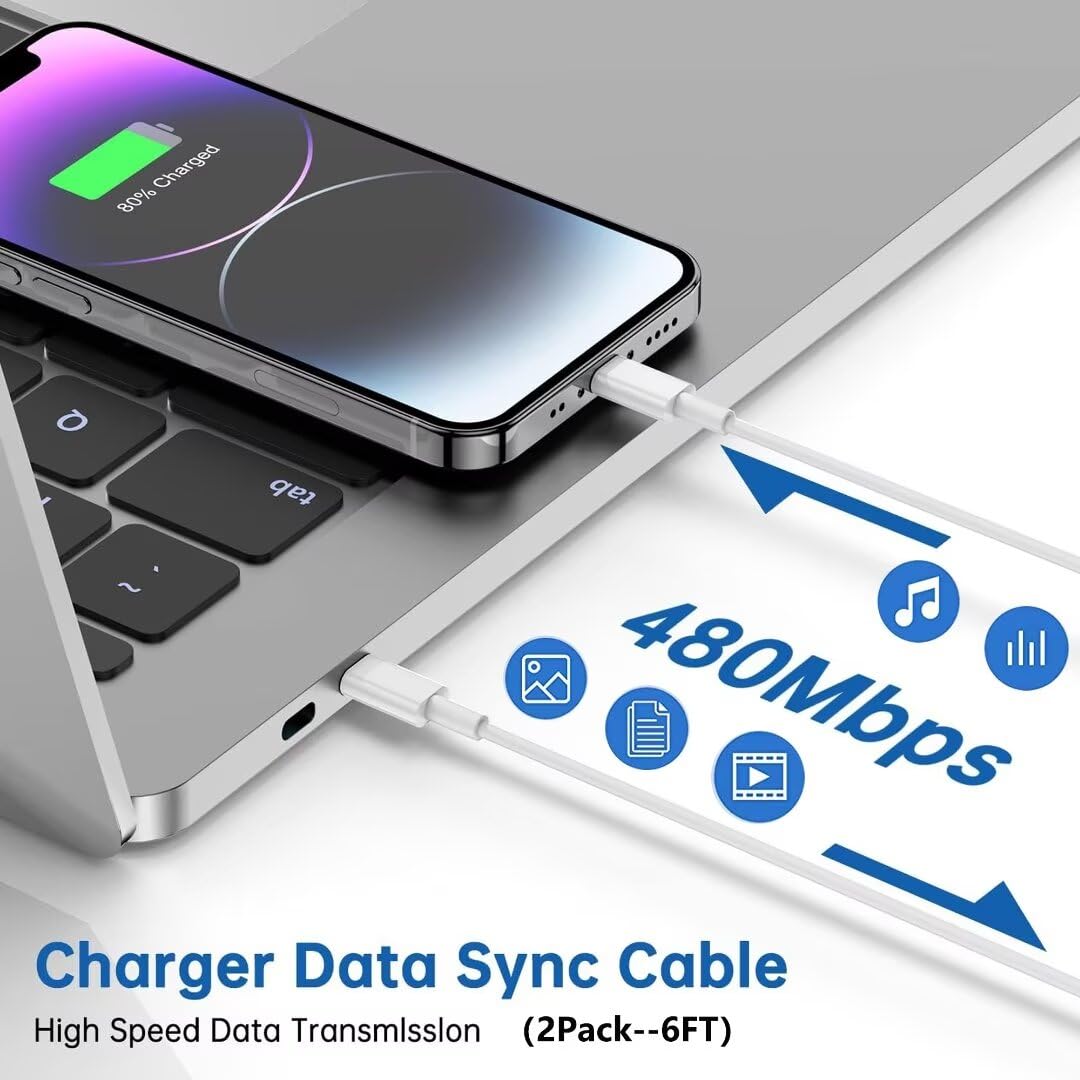 iPhone Charger Fast Charging,iPhone Fast Charger 2Pack USB C Wall Apple Charger Block Adapter 6FT USB C to Lightning Cable Cord Compatible with iPhone 14 Pro Max/14 Plus/13 Pro/12 Mini/11/XS/XR/X,iPad