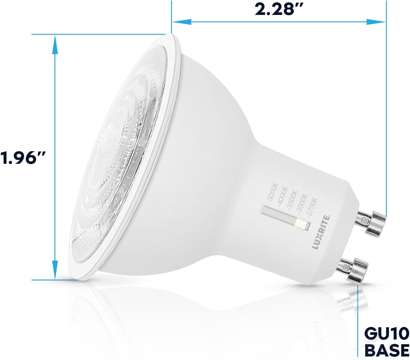 LUXRITE GU10 LED Bulbs Dimmable, 50W Halogen Equivalent, 5 Color Selectable 2700K-5000K, 6.5 Watt, 500 Lumens, 120V Spotlight LED Bulb GU10, Enclosed Fixture Rated (6 Pack)