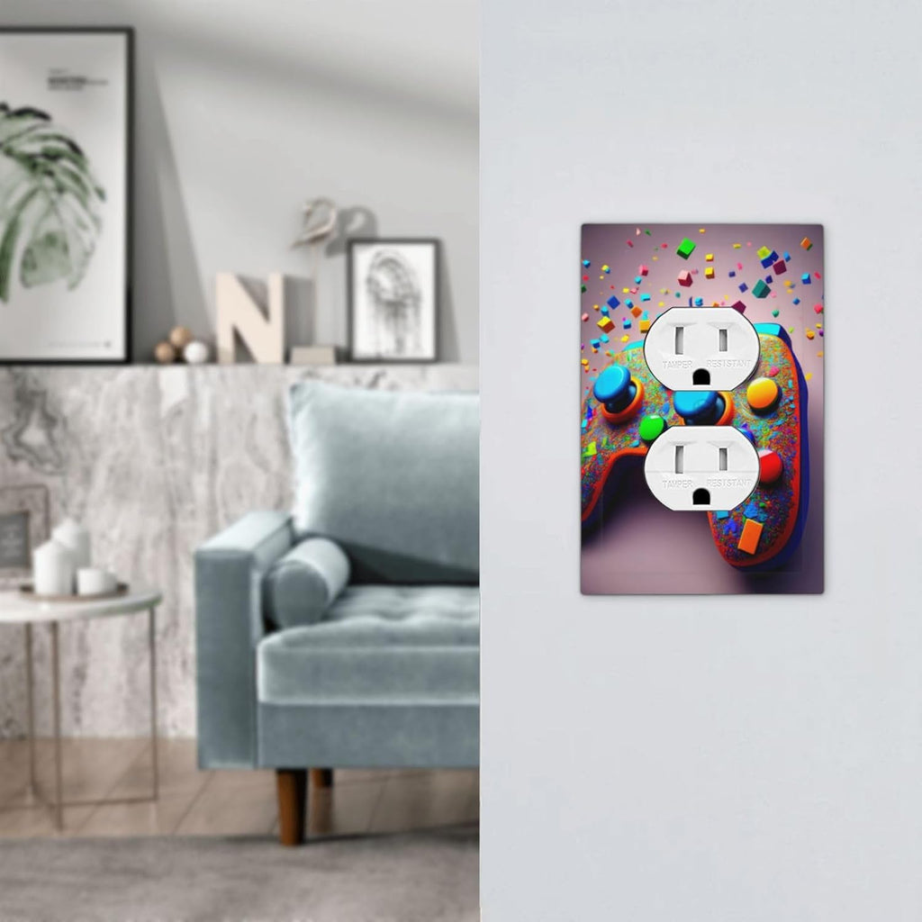 Videos Game Controller Duplex Outlet Decorative Light Switch Covers Electrical Faceplate Switchplates for Bathroom Kitchen Home