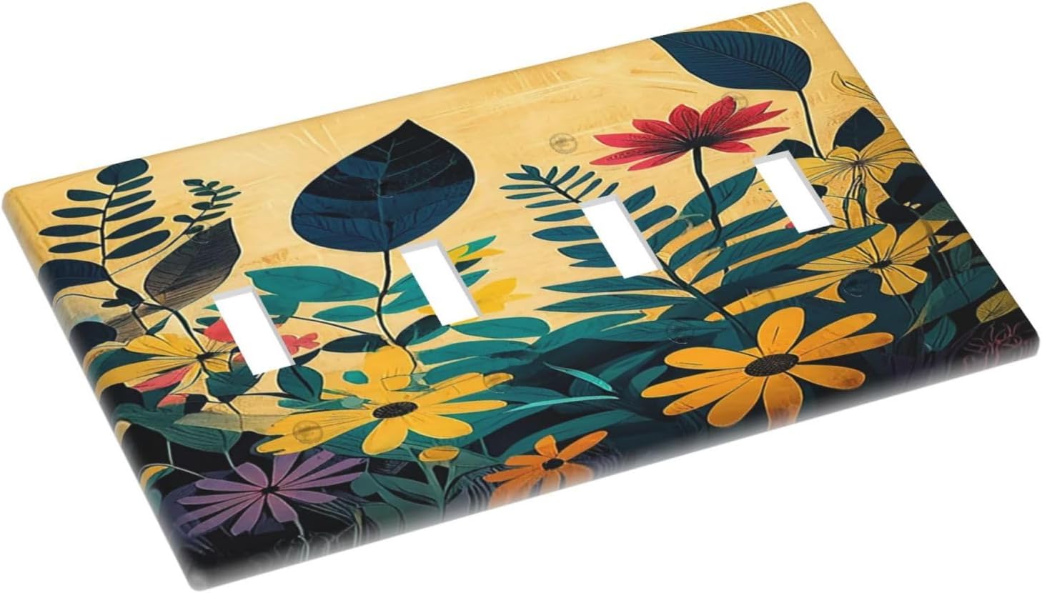 Light Switch Cover Plate Abstract Minimalist Floral Botanical Boho Flower Quad Toggle Wall Plates Decorative Switch Plates 4 Gang Outlet Covers Electrical Panel Cover Faceplate for Home 4.5 X 8 IN