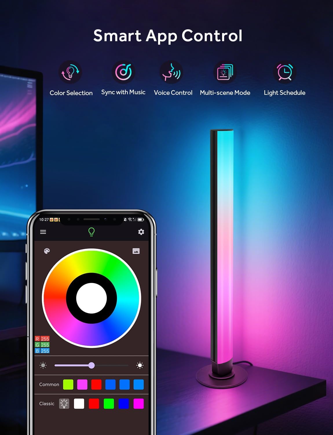 Smart LED Light Bars, RGB Light Bar for Room, 16 Million Colors & 213 Preset Modes Gaming Lights, Remote Control & App Control, Dynamic Music Sync Mode TV Backlight, USB Powered Ambient Lighting