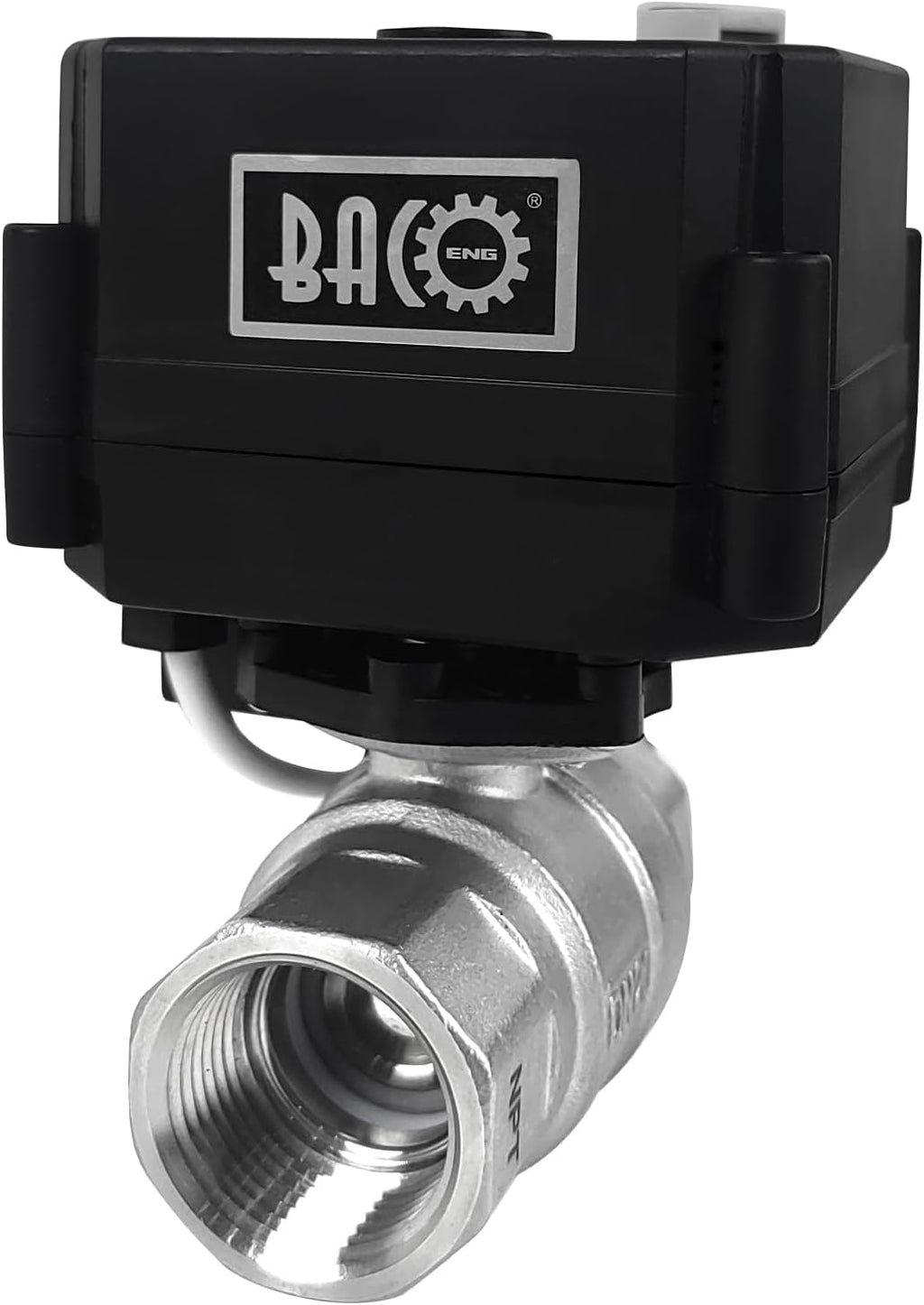 BACOENG Motorized Ball Valve, 2 Wire Auto Return 3/4" Stainless Steel Electrical Ball Valve with Full Port, AC/DC9-24V Manually Closable (Normally Closed), Black