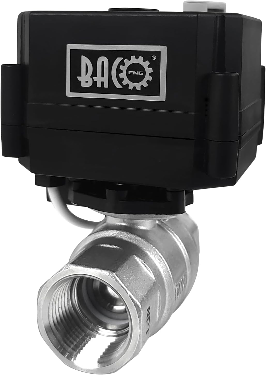 BACOENG Motorized Ball Valve, 2 Wire Auto Return 3/4" Stainless Steel Electrical Ball Valve with Full Port, AC/DC9-24V Manually Closable (Normally Closed), Black