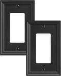 2-Pack Decorator Outlet Cover Plate, Black Decorative Switch Plates and Outlet Covers, Natural Bamboo Fiber Wall Plates for Electrical Outlets, Receptacle, GFCI Outlet, Dimmer Switch